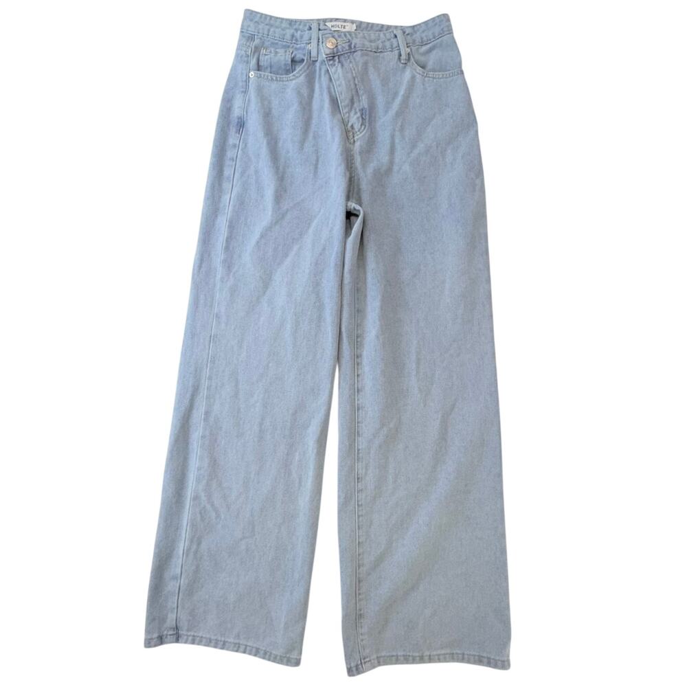 HDLTE Women's Light Blue Crossover Waist Wide Leg Denim‎ Jeans Size Medium